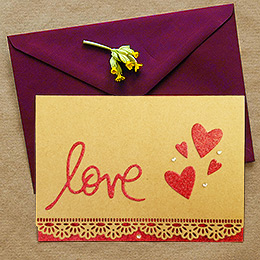 Red Glitter Love Kraft Card with Rhinestones