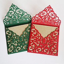 Mini Glitter Cards With Lace Cut Envelopes