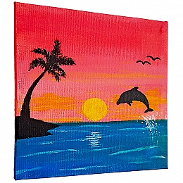 Sunset Island Silhouette Painting