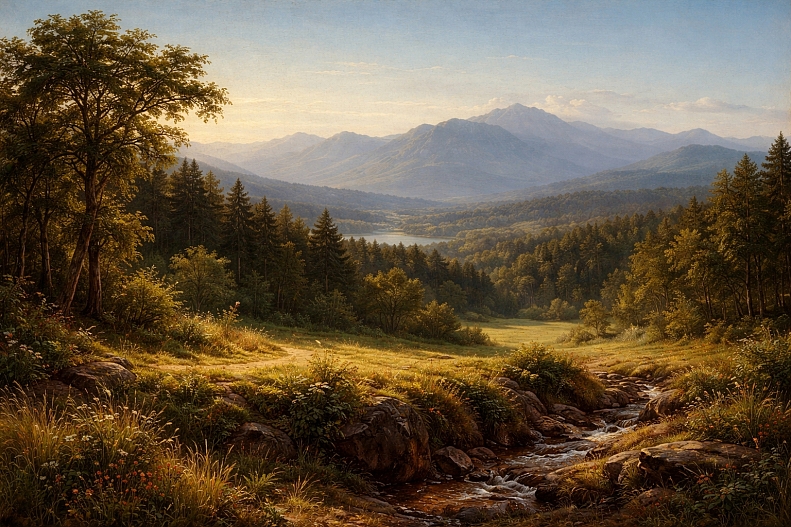 afternoon tranquility in lush landscape