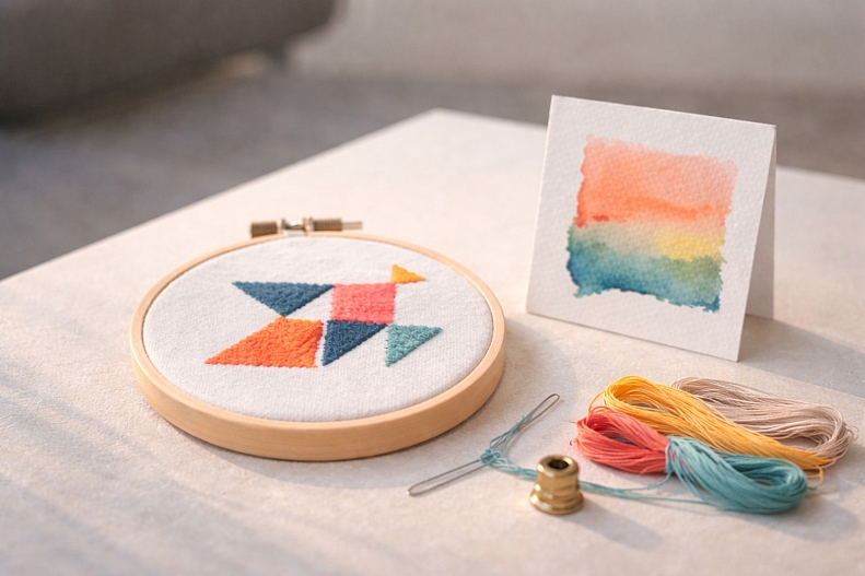 creative embroidery and watercolor harmony