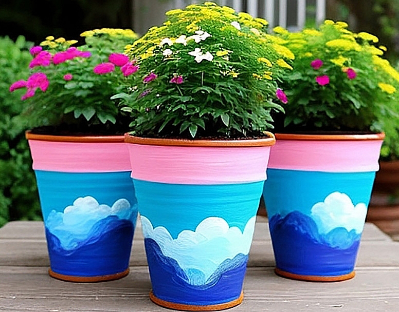 hand painted flower pots