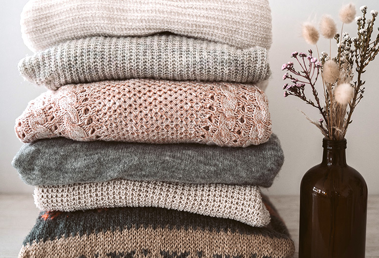 Neatly stacked woolens