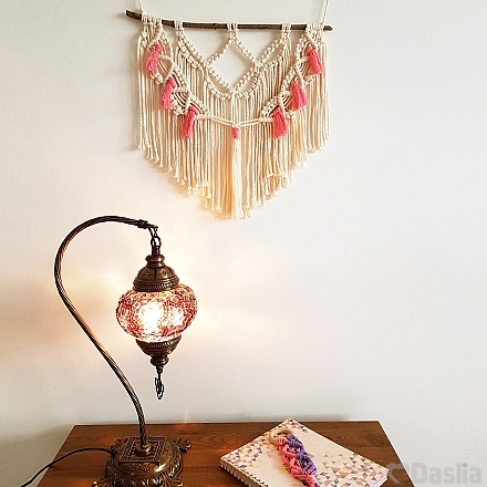 Beige Macramé Wall Hanging With Pink Tassels