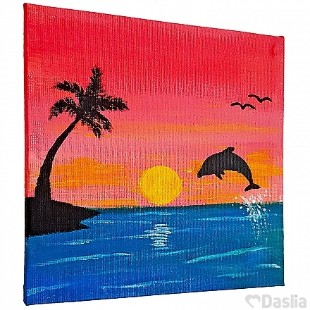 Sunset Island Silhouette Painting