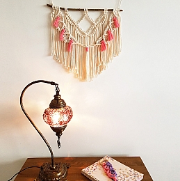 Beige Macramé Wall Hanging With Pink Tassels