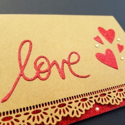 Red Glitter Love Kraft Greetings Card with Rhinestones